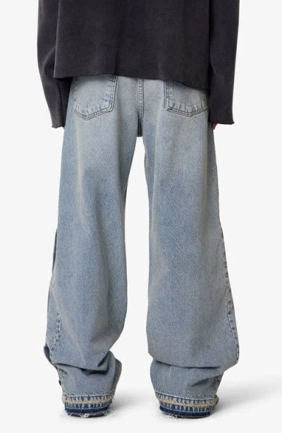 Mnml Offset Button Baggy Jeans In Blue