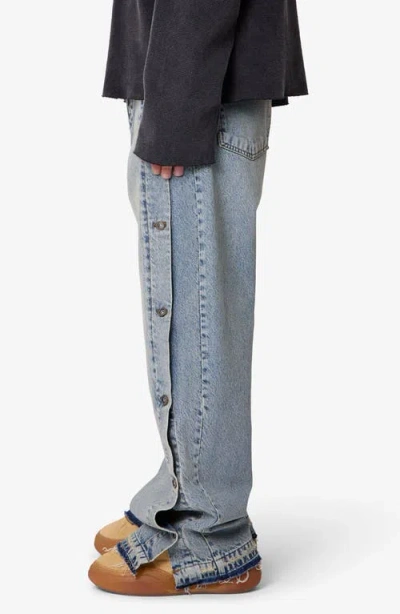 Mnml Offset Button Baggy Jeans In Blue