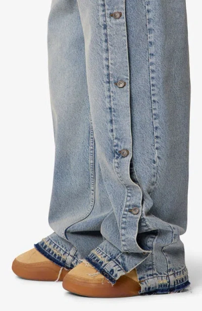 Mnml Offset Button Baggy Jeans In Blue