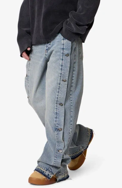 Mnml Offset Button Baggy Jeans In Blue