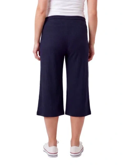 24seven Comfort Apparel Maternity Basic Ribbed Knit Drawstring Flared Capri Pants In Blue
