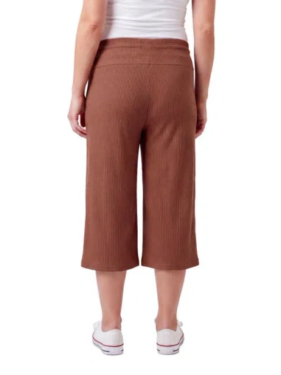 24seven Comfort Apparel Maternity Basic Ribbed Knit Drawstring Flared Capri Pants In Brown