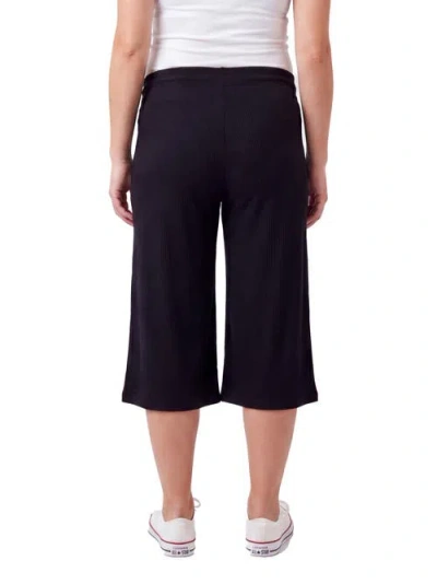 24seven Comfort Apparel Maternity Basic Ribbed Knit Drawstring Flared Capri Pants In Black
