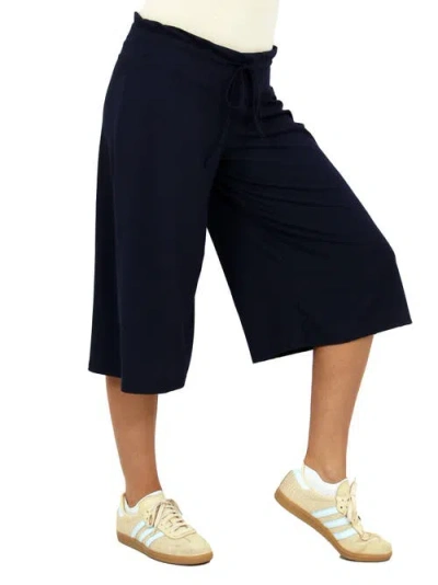 24seven Comfort Apparel Womens Basic Ribbed Knit Drawstring Flared Capri Pants In Blue