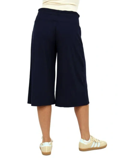 24seven Comfort Apparel Womens Basic Ribbed Knit Drawstring Flared Capri Pants In Blue