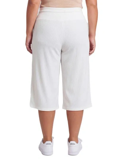 24seven Comfort Apparel Maternity Basic Ribbed Knit Drawstring Flared Capri Pants In White