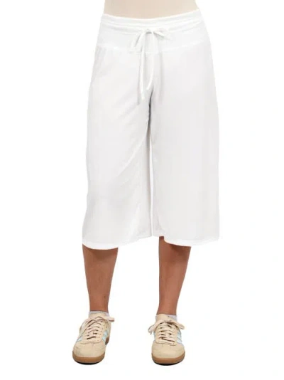 24seven Comfort Apparel Maternity Basic Ribbed Knit Drawstring Flared Capri Pants In White