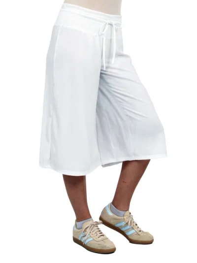 24seven Comfort Apparel Maternity Basic Ribbed Knit Drawstring Flared Capri Pants In White