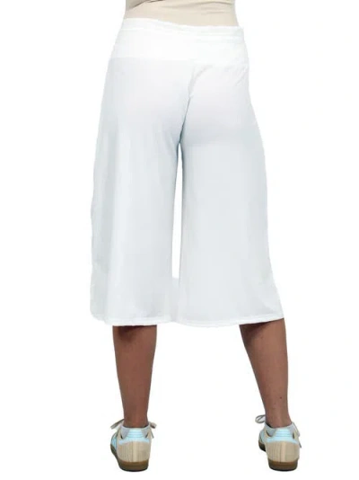 24seven Comfort Apparel Maternity Basic Ribbed Knit Drawstring Flared Capri Pants In White