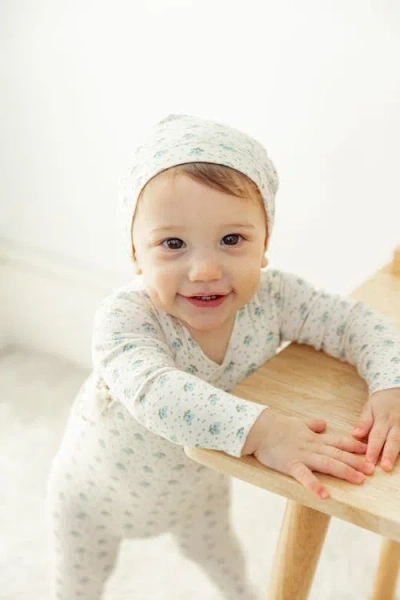 Fragile Fruit Print Wrap Romper Set With Hat In Neutral