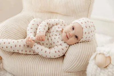 Fragile Fruit Print Wrap Romper Set With Hat In Neutral