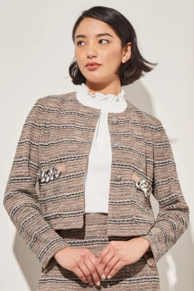 Ming Wang Button Front Heritage Jacket In Brown