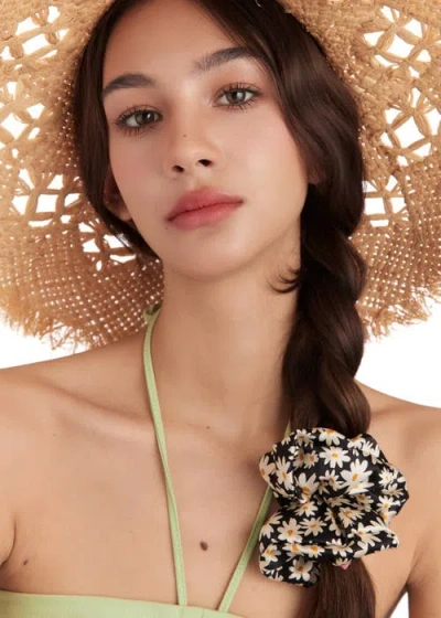 Olah Daisy Silk Scrunchie In Black
