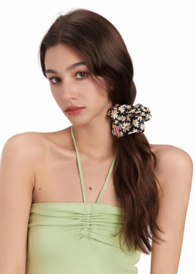 Olah Daisy Silk Scrunchie In Black