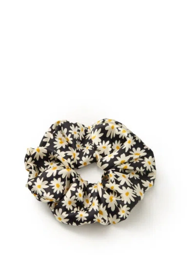 Olah Daisy Silk Scrunchie In Black