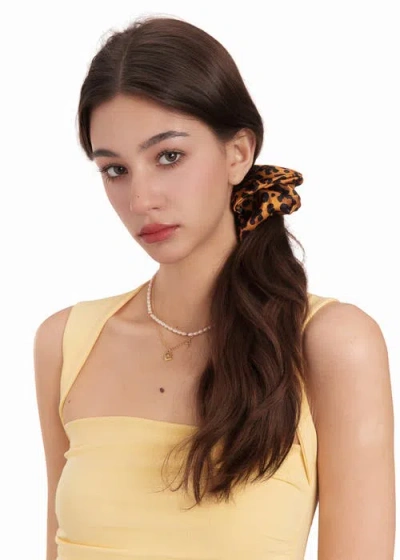 Olah Leopard Silk Scunchie In Brown