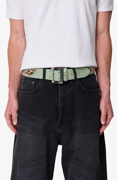 Mnml Leopard Stud Leather Belt In Green