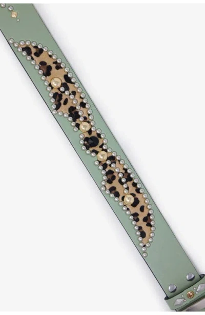 Mnml Leopard Stud Leather Belt In Green