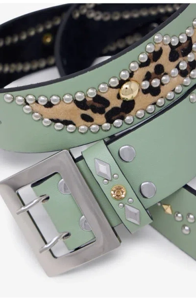 Mnml Leopard Stud Leather Belt In Green