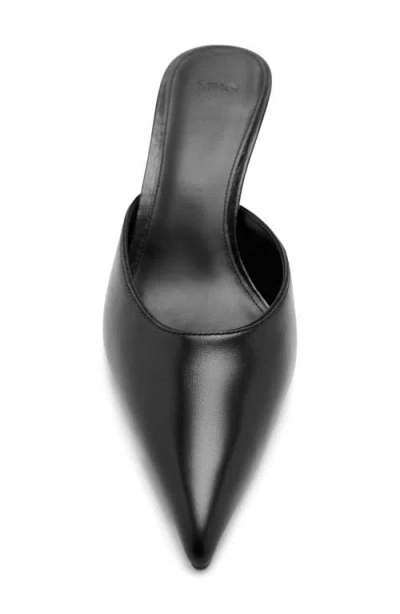 Mango Pointed Toe Kitten Heel Mule In Black