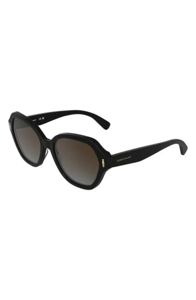 Longchamp Roseau 56mm Gradient Modified Rectangular Sunglasses In Black