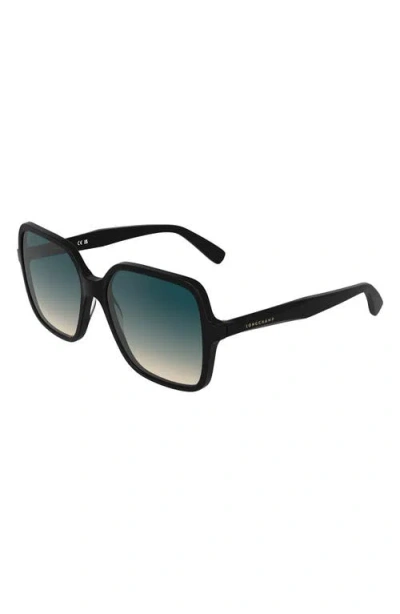 Longchamp Le Pliage 57mm Gradient Modified Rectangular Sunglasses In Black