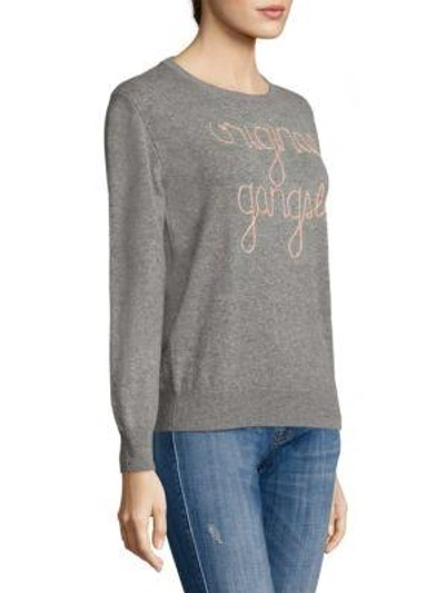 Shop Lingua Franca Original Gangsta Embroidered Cashmere Sweater In Grey Pink
