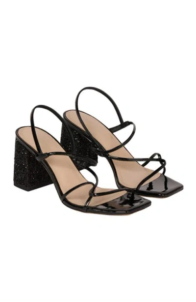 Sandro Glitter Block-heeled Sandals In Black