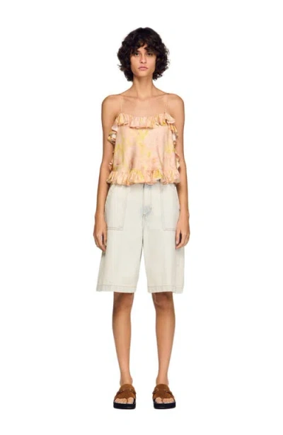 Sandro Paris Satin Floral Print Cami Top In Multi