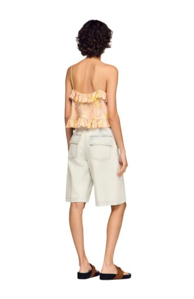 Sandro Paris Satin Floral Print Cami Top In Multi