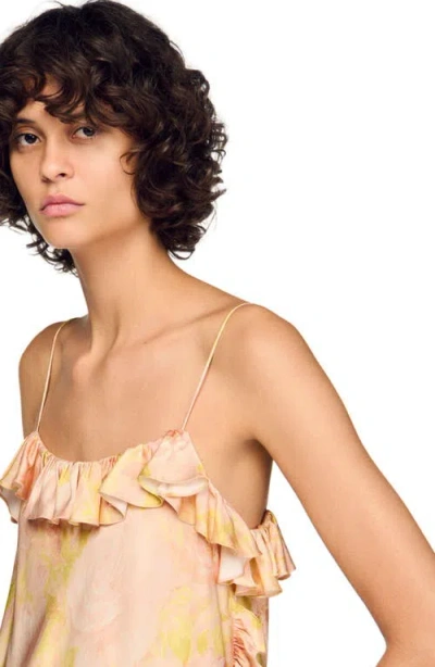 Sandro Paris Satin Floral Print Cami Top In Multi