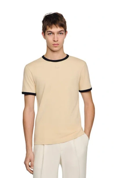 Sandro Two-tone Patch T-shirt In Brown