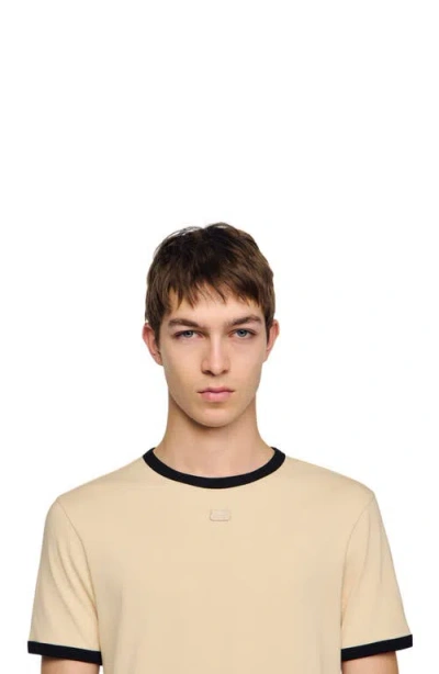Sandro Two-tone Patch T-shirt In Brown
