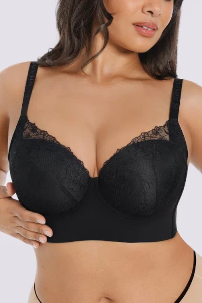 Shapellx Back Smoothing Lace Underwire Bra In Black