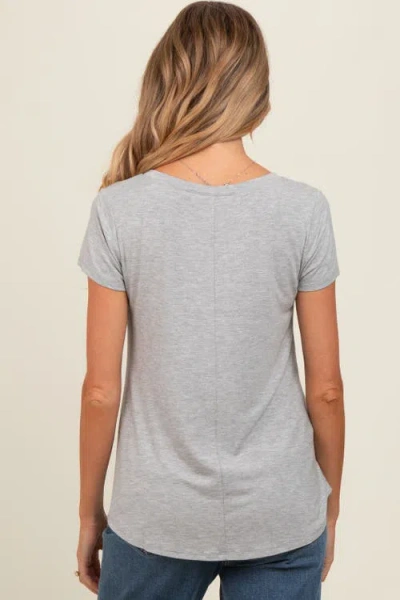 Pinkblush Basic V-neck Short Sleeve Top In Gray