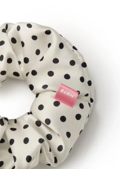 Olah Polka Dot Silk Scrunchie In Neutral