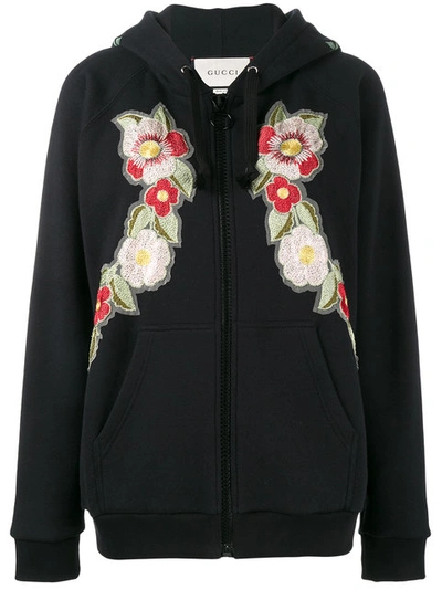 Gucci Embroidered Printed Cotton-jersey Hooded Top In Black