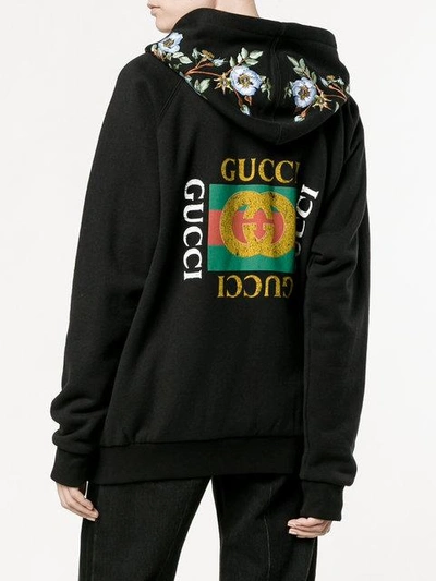 Shop Gucci Print Rose Embroidered Hoodie