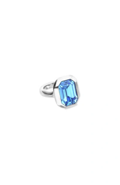Unode50 Silver-tone Ring With Emerald-cut Blue Crystal In Metallic