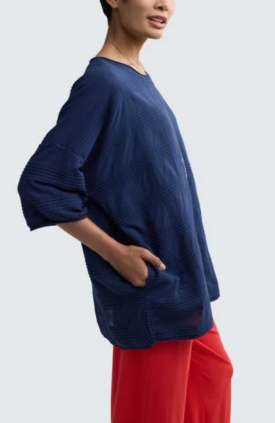 Luukaa Aurea Mixed-texture Tunic In Blue