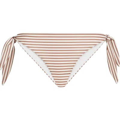 Brunello Cucinelli Striped Techno Jersey Bikini Bottoms In Brown