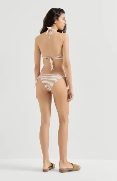 Brunello Cucinelli Striped Techno Jersey Bikini Bottoms In Brown