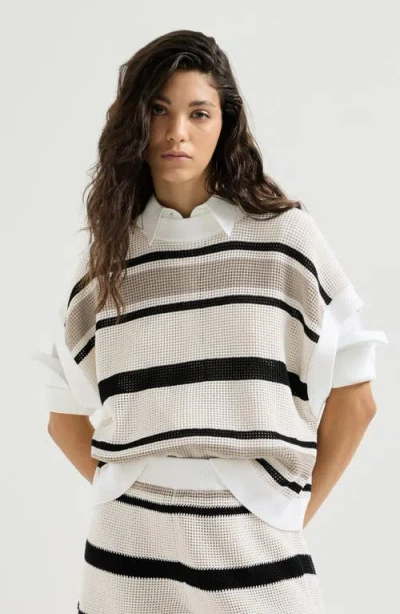 Brunello Cucinelli Striped Cotton Net Knit T-shirt In Multi