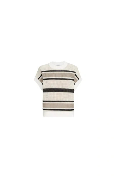 Brunello Cucinelli Striped Cotton Net Knit T-shirt In Multi