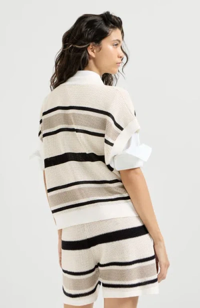 Brunello Cucinelli Striped Cotton Net Knit T-shirt In Multi