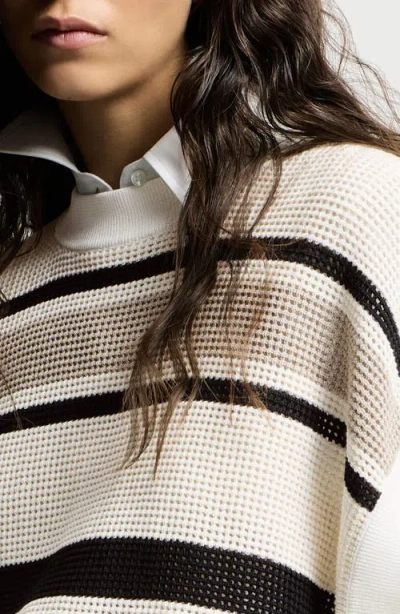 Brunello Cucinelli Striped Cotton Net Knit T-shirt In Multi