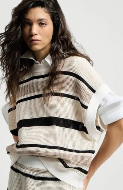 Brunello Cucinelli Striped Cotton Net Knit T-shirt In Multi