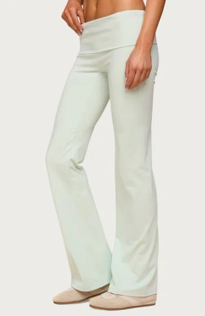 Edikted Oriane Foldover Flared Leggings In Green