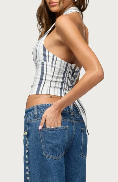 Edikted Sofey Stripe Denim Halter Top In Multi
