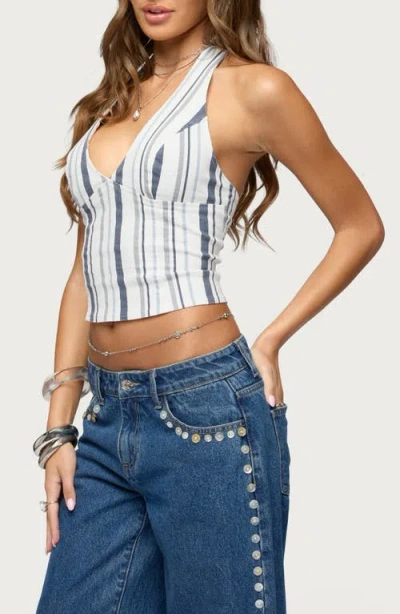 Edikted Sofey Stripe Denim Halter Top In Multi